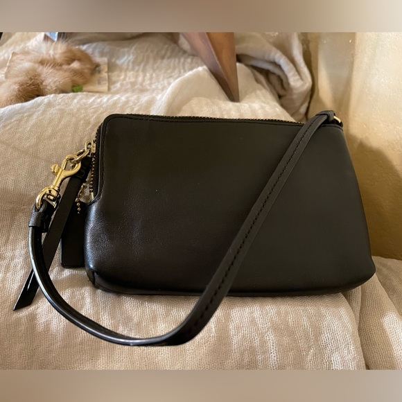 Coach Black Leather Wristlet with Gold Logo - Picture 4 of 8